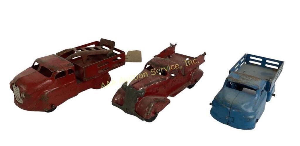 (3) tin truck toys