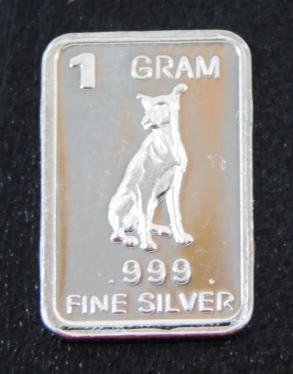 1 gram Silver Ingot - Doberman, .999 Fine Silver