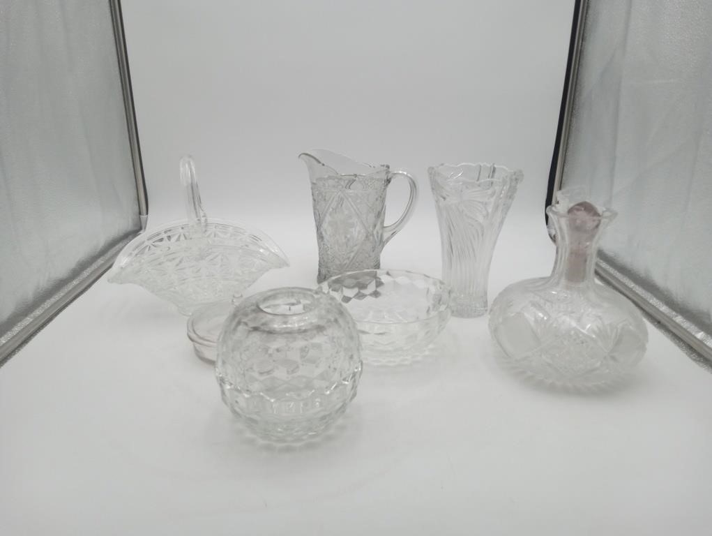 Glass Grouping Fostoria Glass Basket Cut Decanter