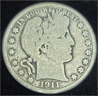 1911 D Barber Half Dollar Silver Coin