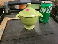 Green Fiesta Pottery Dish w/ Repaired Lid