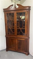 Large Mahogany Corner Cabinet w/ Pediment Top