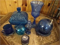 Blue & Cobalt Glass Floats, Tiara Lidded Dish