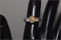 Sterling Silver Ring / Opal & Pink Stones Sz 7-1/4