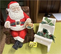 Santa Cookie Jar & Sleigh Decor Lot