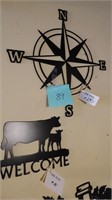 2 METAL CUT OUT SIGNS ,COW & COMPASS