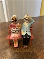 Vintage Old Folks on Bench S&P Shakers
