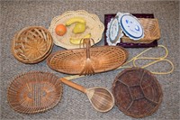 Vintage Woven Baskets Lot + Rug Beater, Ladle