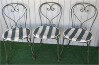 (3) Green Wrought Iron Patio Chairs w/ Pads