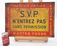 Antique annonce en tôle Master Feeds, 20'' x 14''