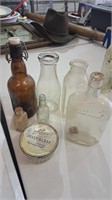 Antique glass bottles,  jelly jar
