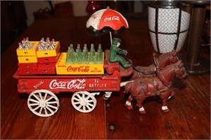 Cast iron Coca Cola horse drawn wagon with Coke