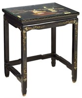 CHINESE BLACK LACQUER FIGURAL SIDE TABLE