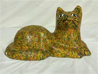 Vintage Ceramic Glazed Flower Fabric Decoupage Cat