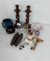 WOODEN CANDLE HOLDERS / CERAMIC PIECES / VINTAGE