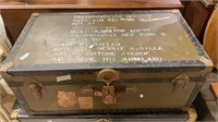 Vintage navel shipping trunk measures 31 x 16