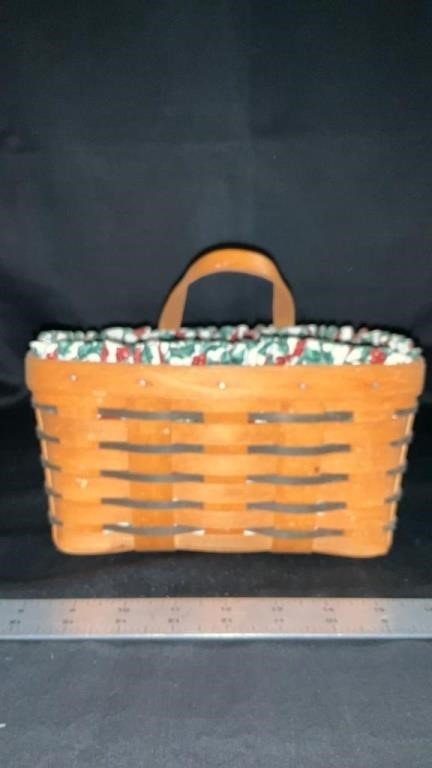Longaberger basket With plastic and holly cloth