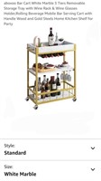 aboxoo Bar Cart White Marble 3 Tiers Removable