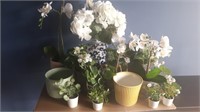 12 Pots - Some With Faux Flowers