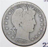 1905 Barber Silver Half Dollar.