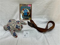 Pabst Leather Belt and Buckle, Mirror, Fabric Frog