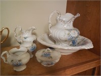 W.H. Tatler Pitcher & Bowl Set, Blue Flowers,