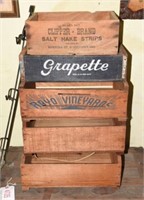 (5) Vintage wooden advertising crates to