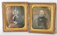 2 Antique Daguerreotype Photographs - Older Couple