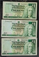 1987-1993 Scotland 1 Pound Notes 3 PC