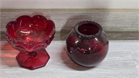 Vintage Cranberry Glass Bowl & Vase