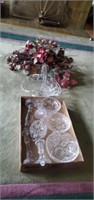 Miscellaneous glass and floral centerpiece