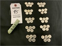 Roll of 50 Silver Dimes, Minted 1961-1964