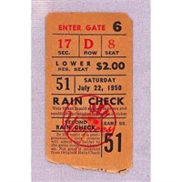 7/22/1950 Yankees Vs. Tigers Ticket Stub