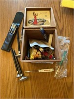 Cigar Box of Meat Thermometers & Screwdrivers