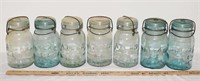 LOT - 7 VINTAGE WIRE BAIL BLUE ATLAS CANNING JARS