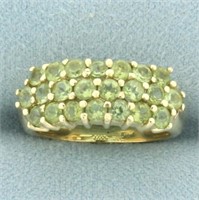 Peridot 3 Row Shared Prong Ring in 14k Yellow Gold