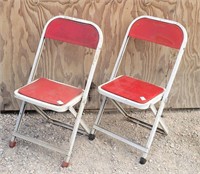 (2) Red Vintage Child's Metal Folding Chairs