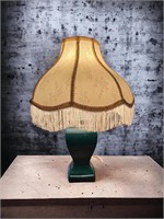 Green Glaze Lamp with Fringe Shade