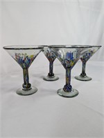 Art Glass Multicolor Martini Manhattan Glasses Set