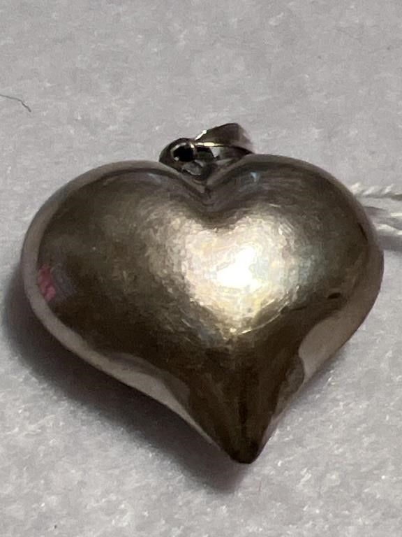 Vintage Silver Tone Puffy Heart Pendant