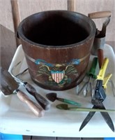 Wooden Bucket With Craftsman Garden Tool & Others