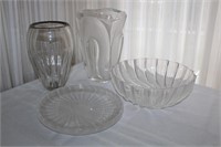 GLASS VASES, BOWL & DISH