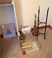 Picture, lamp stand, brass fixture, vase
