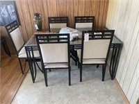 MODERN DINNING ROOM TABLE, CHAIRS, SHELF