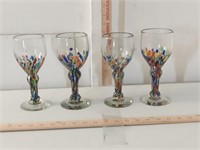 4 Blown Art Glass Stemmed Goblets