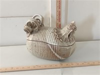 Funky Stoneware Pottery Chicken Covered Casserole