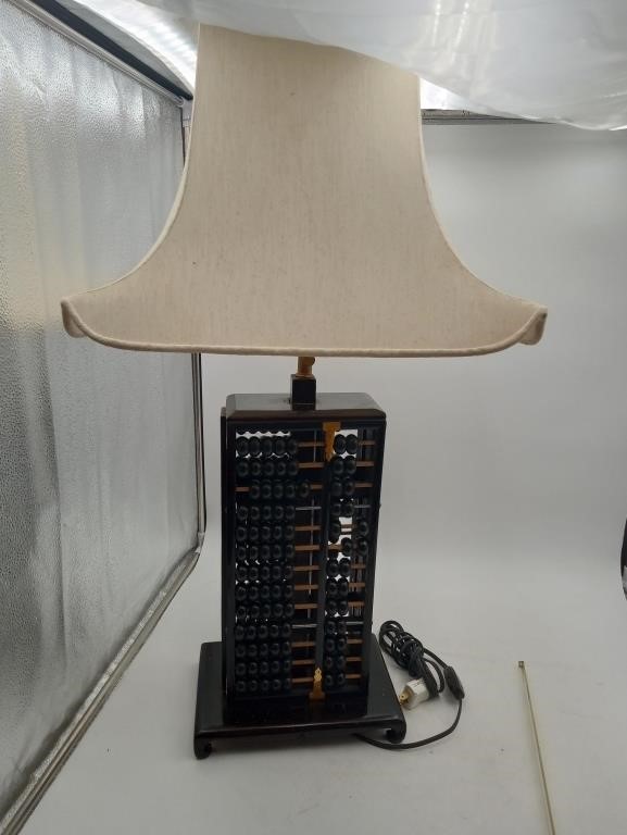 VTG Chinese Abacus Rose Wood Lamp WORKS GREAT