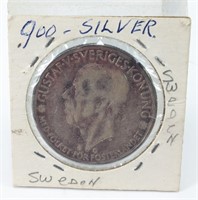 1935 Sweden 5 Kronor Silver Coin