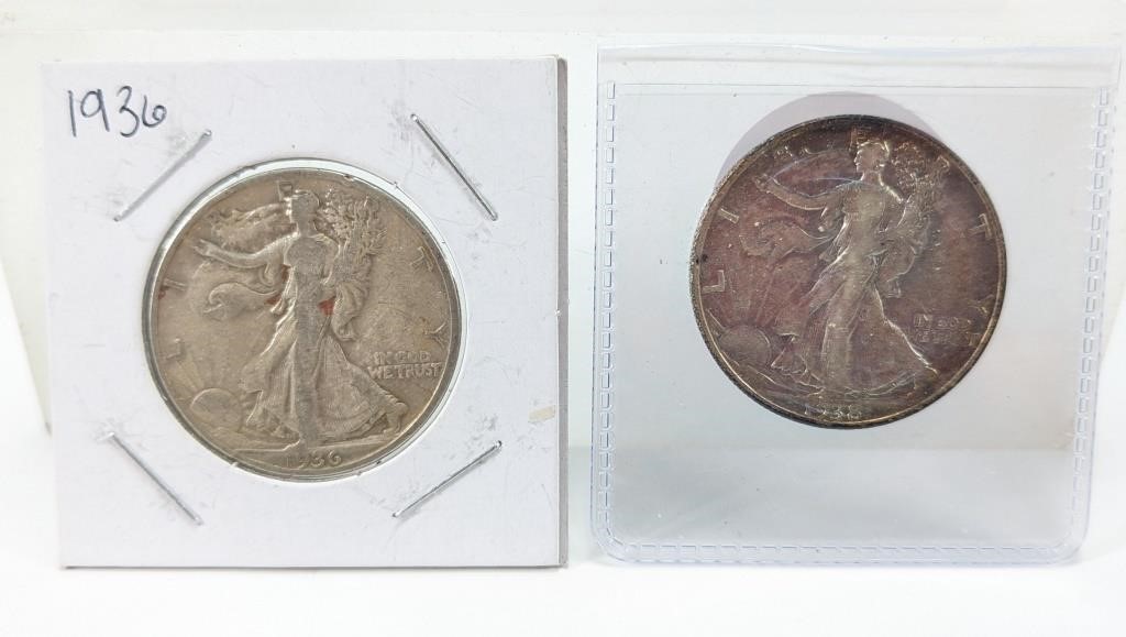 1936 & 1938 Liberty Walking Half Dollar Coin Duo