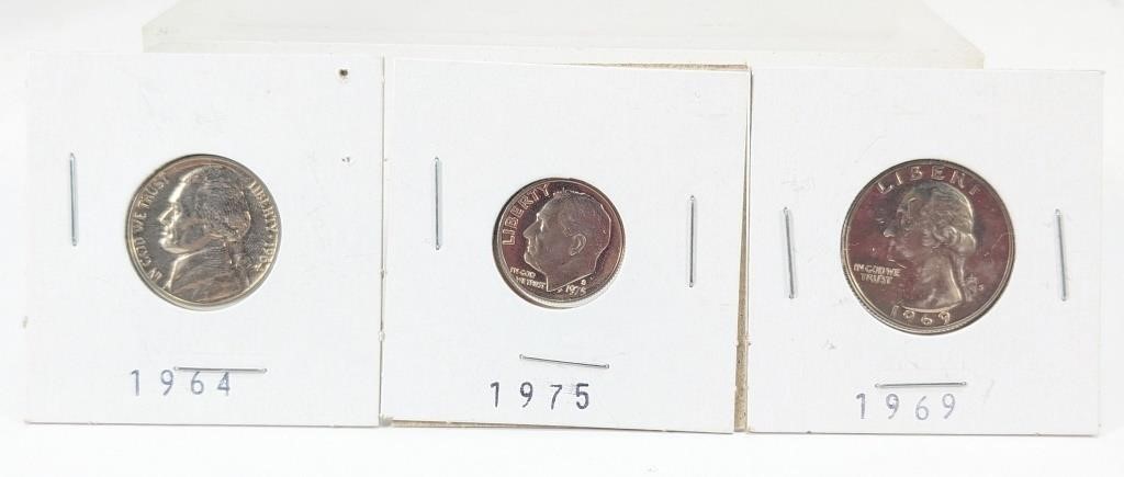 (3) 1964-1975 Vintage US Coin Collection